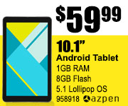 Azpen 10.1 inch Android tablet $59.99